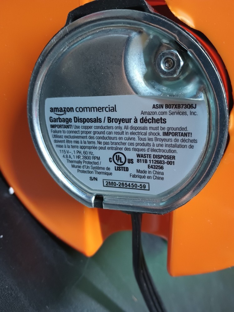 AmazonCommercial Garbage Disposal, 1 HP (Note: MISSING DRAIN CONNECTORS)