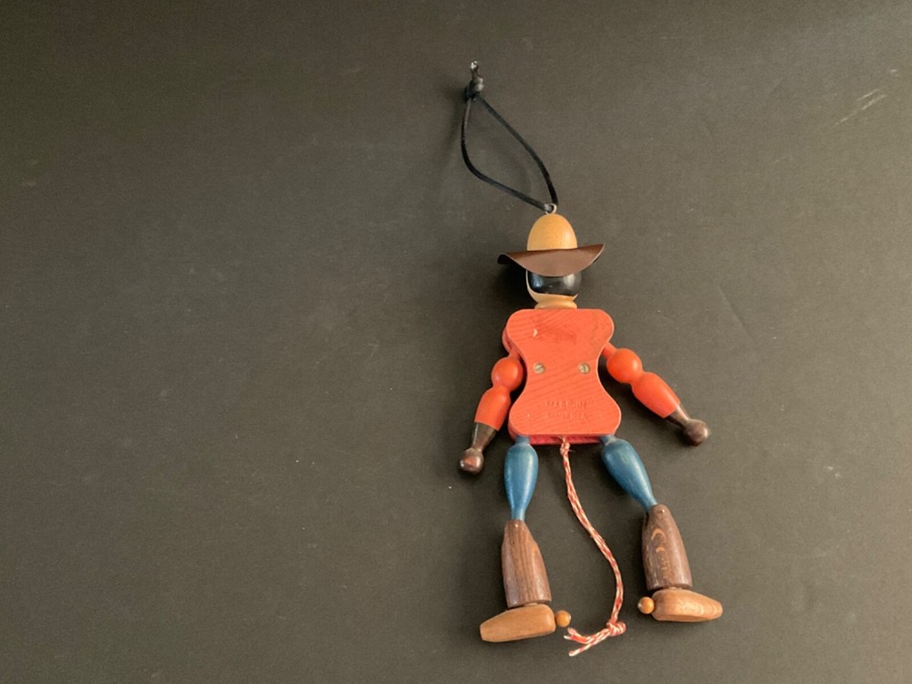Vintage Wooden Jumping Jack "Mountie" Pull String Toy Austria