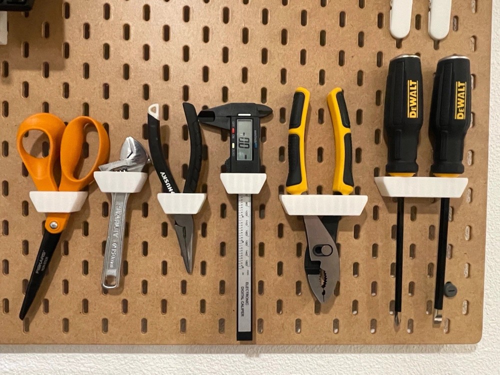 3D printed White Pegboard Tool Holder Hooks for pegboard