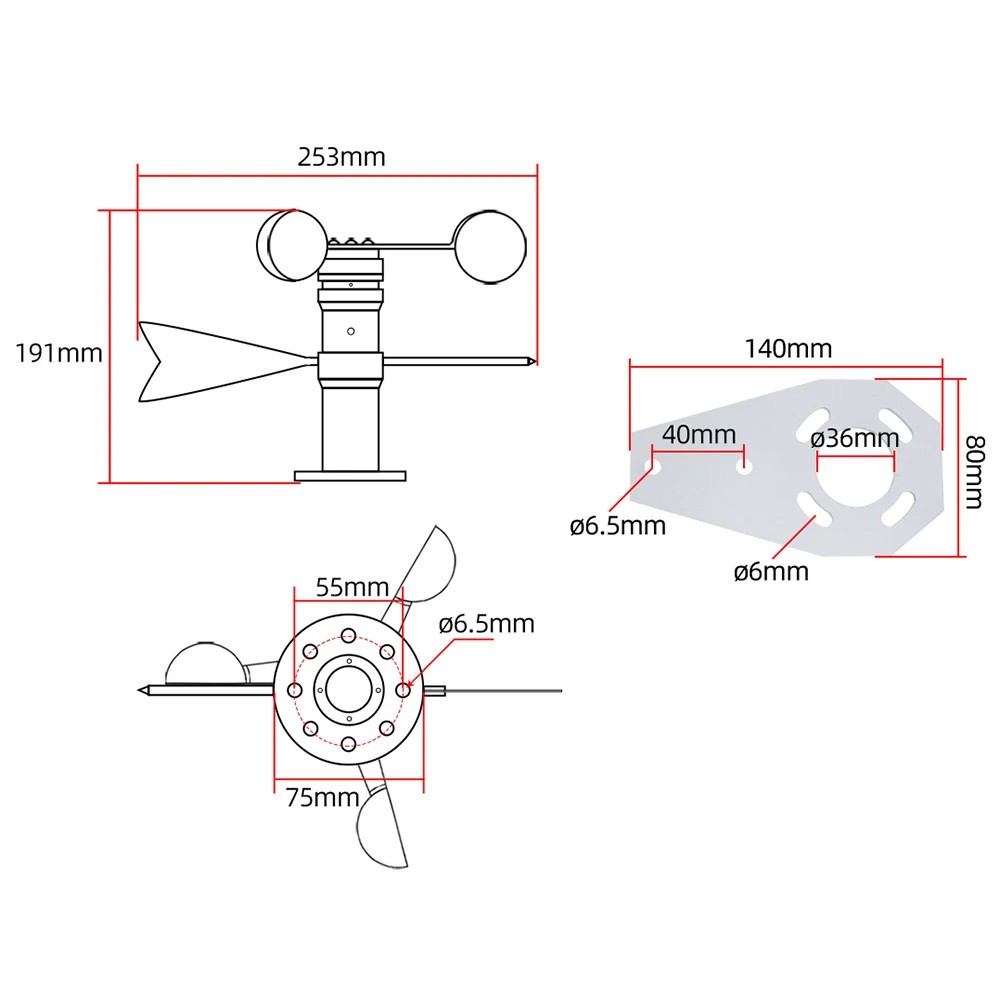 Weather Detector Wind Speed & Direction Integrated Sensor Wind Vane Transmitter