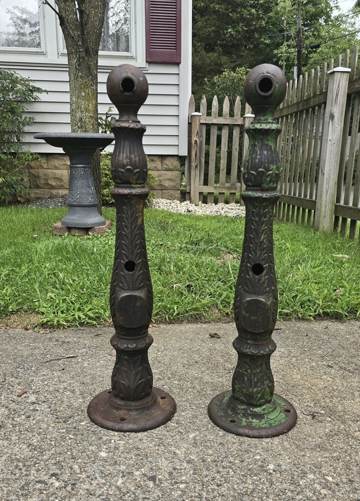 Old CAST IRON Architectural Salvage Holyoke Ma Rail Posts Pair