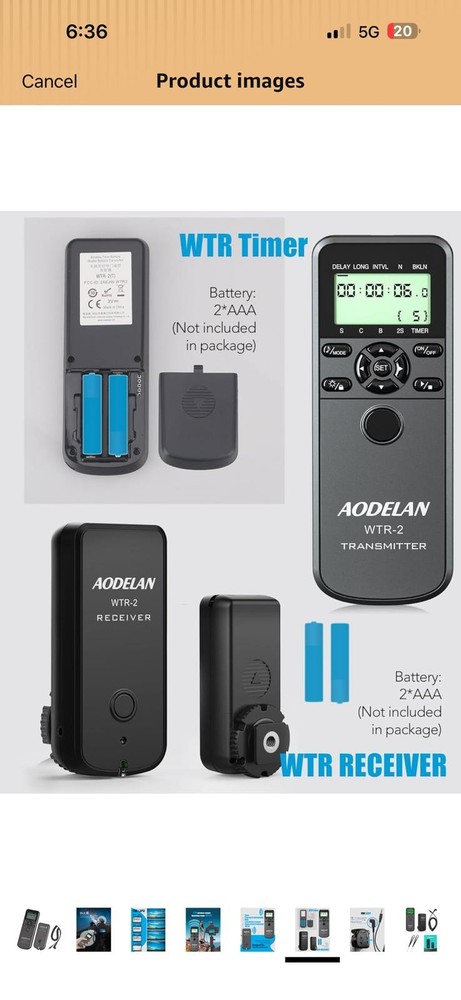 AODELAN WTR-2 Wireless Remote Shutter Release for Cameras