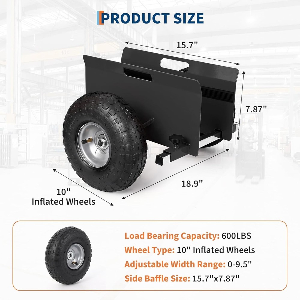 Panel Dolly 600LBS Capacity with Adjustable Clamp 10" Rubber Inflatable Tires