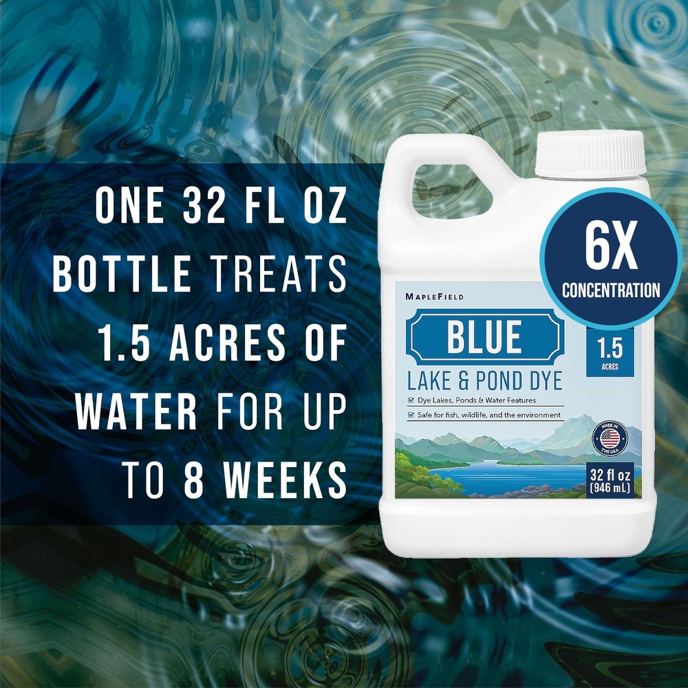 Maplefield 6X Blue Pond & Lake Dye 32oz - Fish-Friendly, Easy Apply