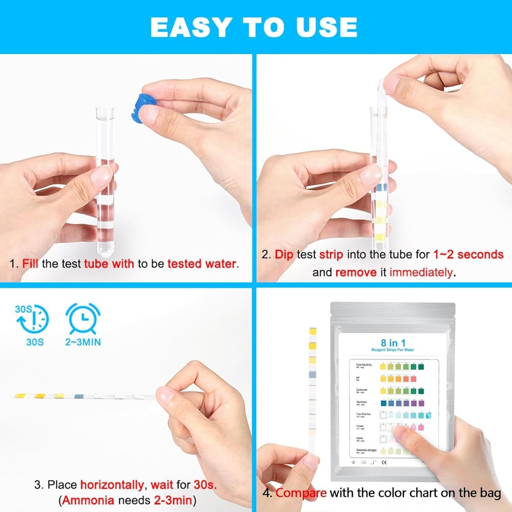 8 in 1 Aquarium Test Kit Fish Tank Strips Accurate Water Quality Testing 100