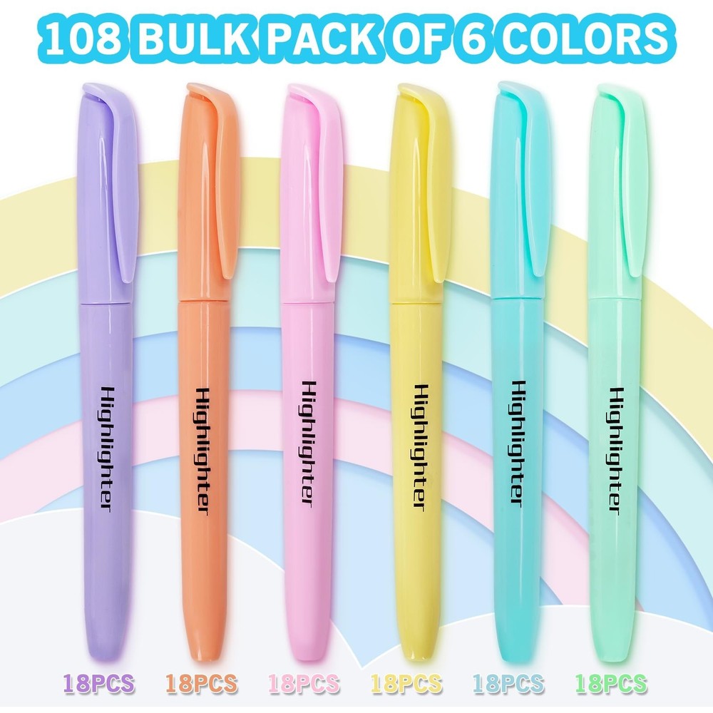 Highlighters Bulk, Chisel Tip Dry-Quickly Highlighter Markers, 108 Count-6 As...