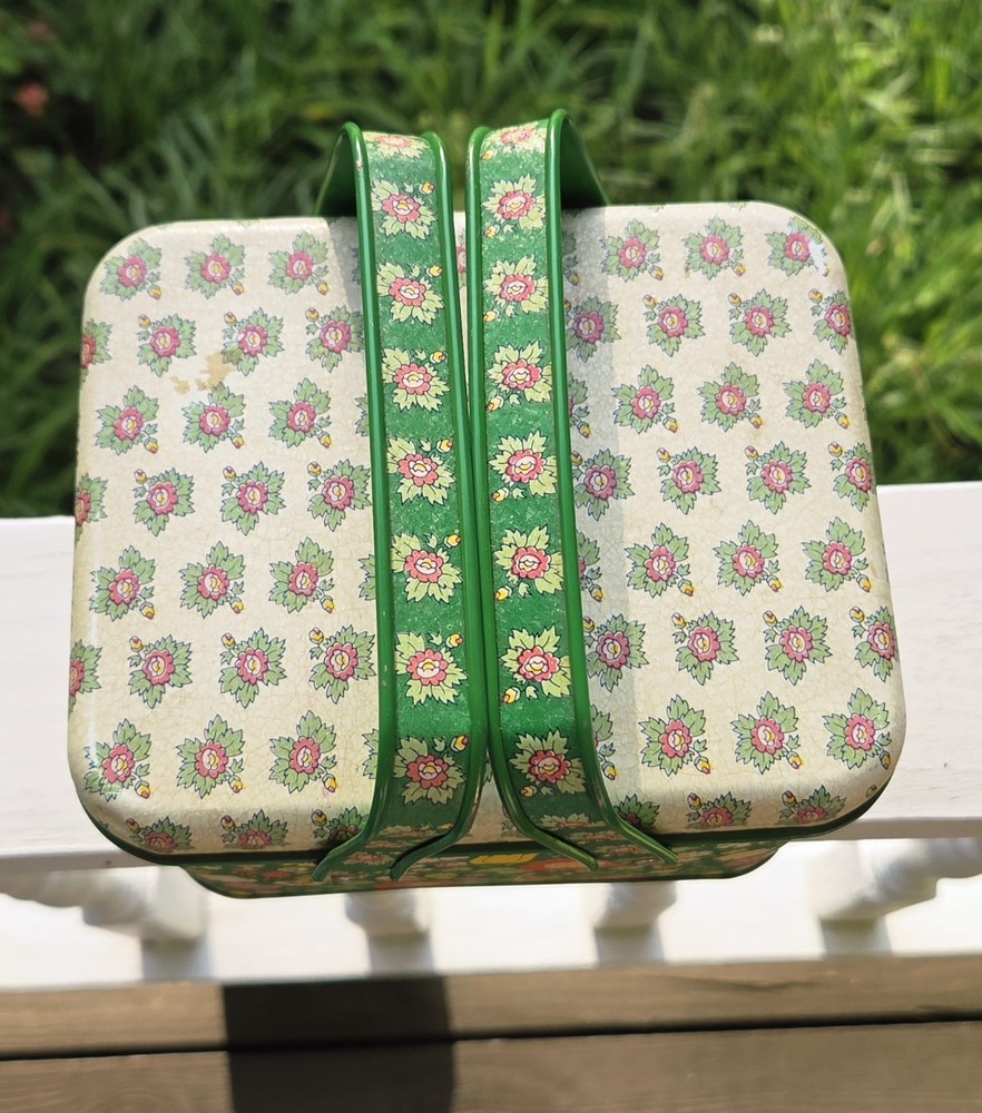 Vintage Tin Sewing Basket Or Storage Tin