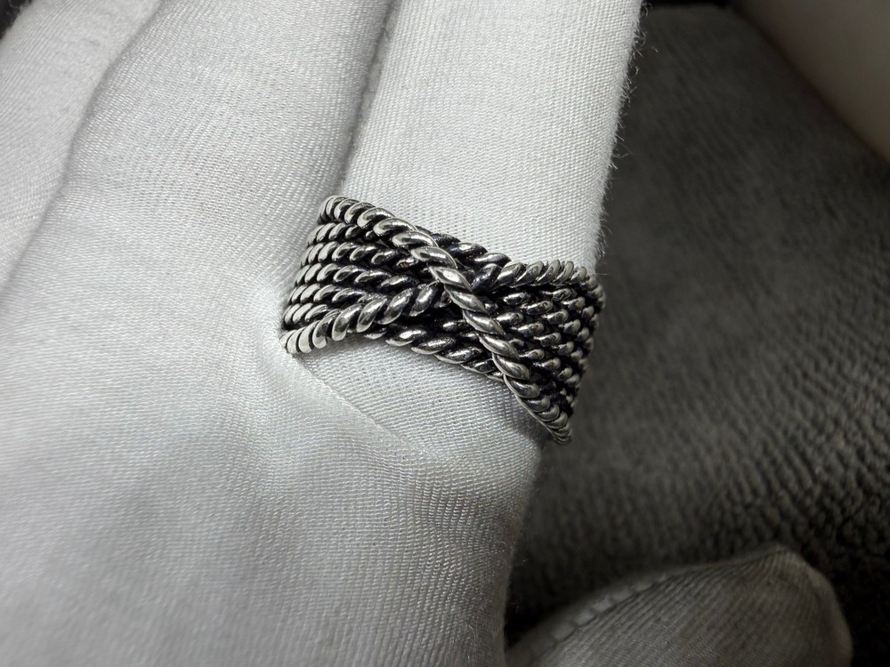 Solid 925Sterling Silver Woven Braided Rope Wide Band Oxidized Mesh Unisex Ring