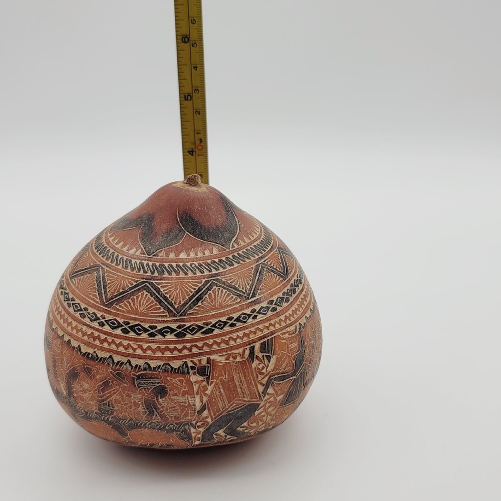 Vintage Peruvian Ornate Hand Carved Gourd