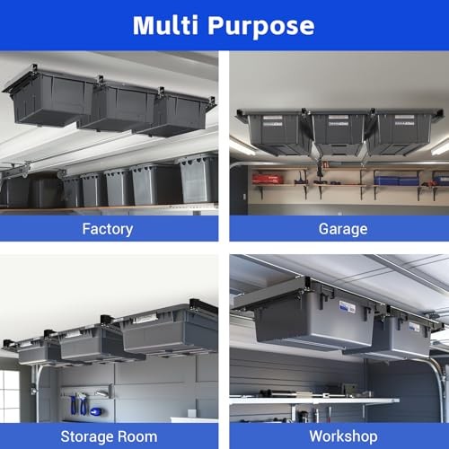 5 Pack Overhead Storage Bin Rack, Ceiling Racks for Utility Bins 4 Bins