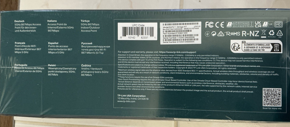 SEALED TP-Link EAP211-Bridge KIT Single Band IEEE 802.11 ac 867 Mbit/s Wireless
