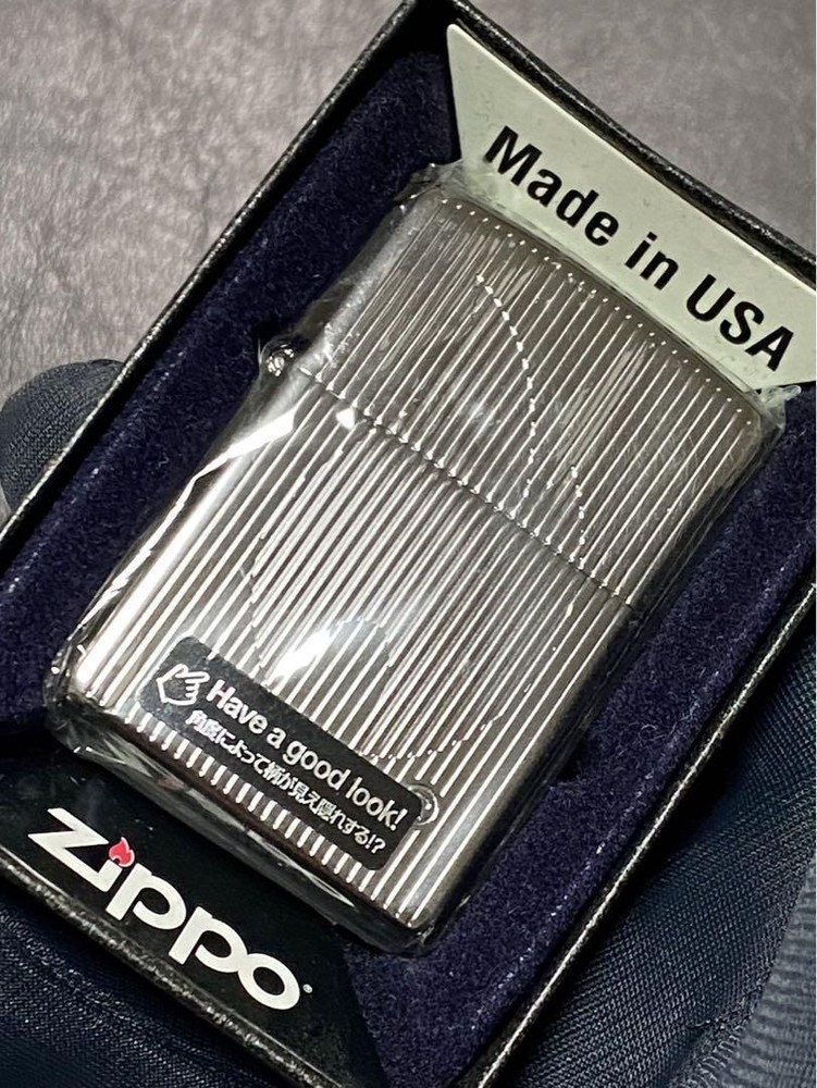 Zippo Fire Stripe Silver Etching One Sided Processing Lighter Regular Japan