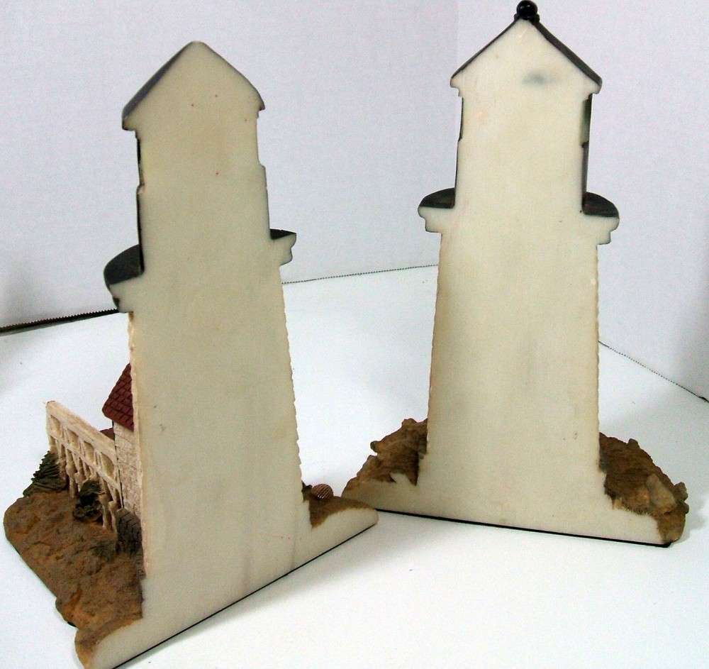 Pair Of 9 inch Lighthouse Bookends Nautical Design Ceramic Waterfront Oceanfront