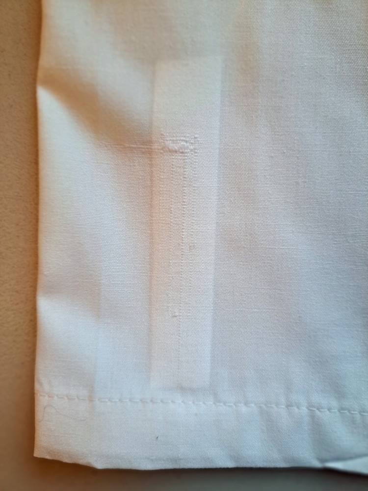 Small, Fabric-Repaired, White Unisex Lab Coat, 4-Button Front, 3-Pockets, 41”