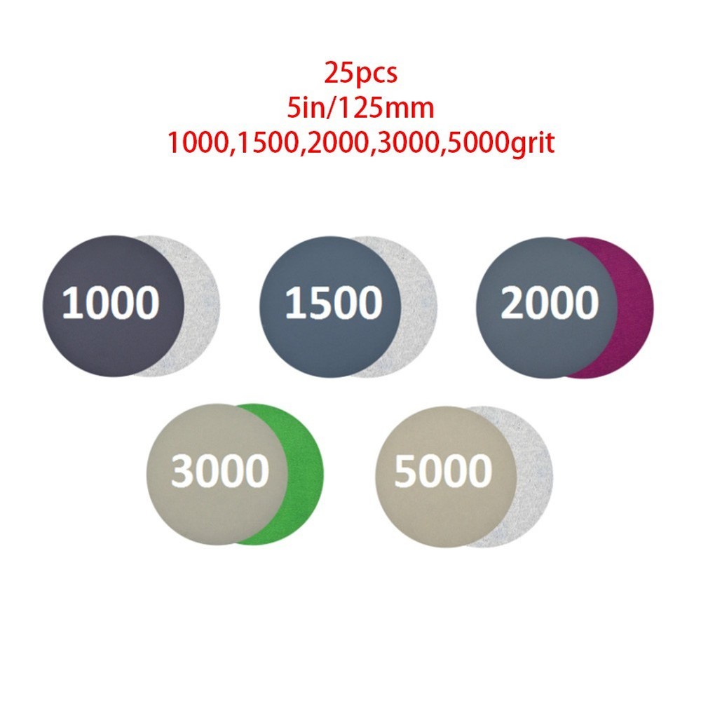 Set Sandpaper Attachment 25pcs Hook&Loop 1000 1500 2000 3000 5000 Grit