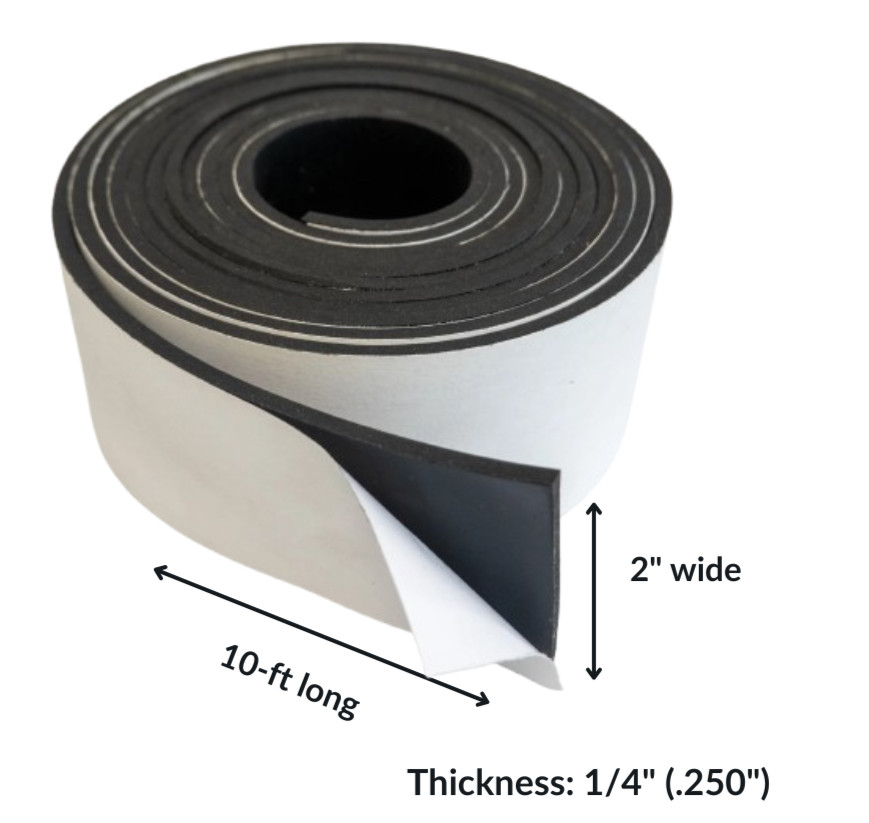 Neoprene Solid Strip with PSA 1/4" Thick x 2" wide x 10ft long 60A Duro, Black