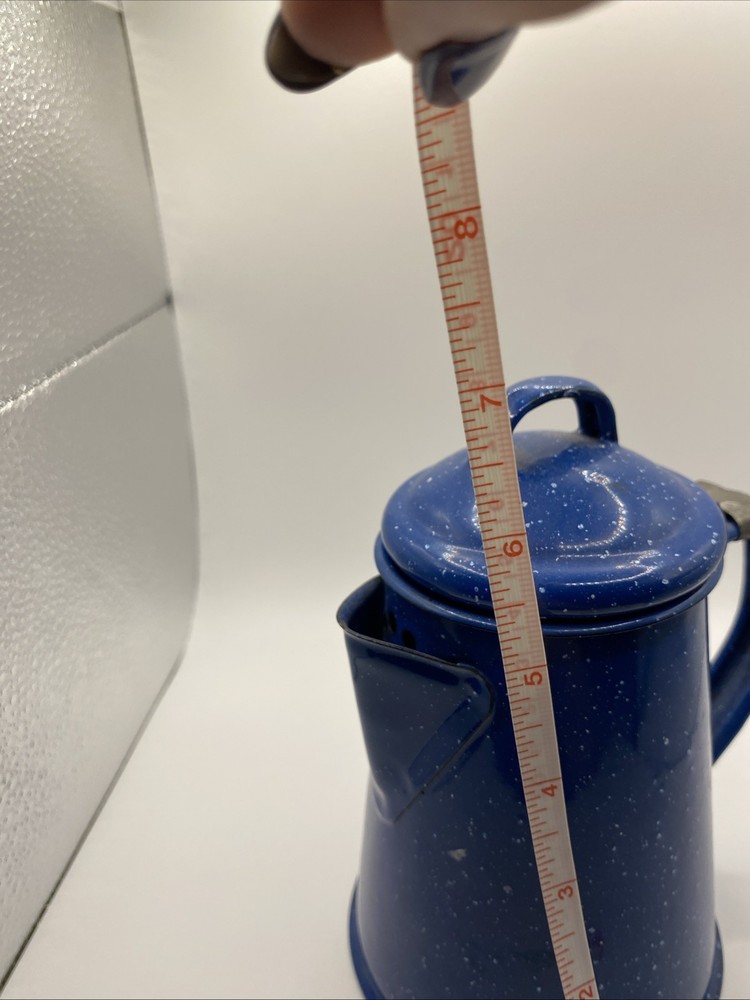 Speckled Enamelware Coffee Pot 7" Blue & White cook camping VNTG