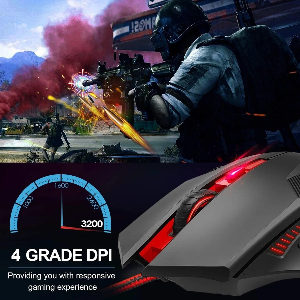 TECKNET Wired Gaming Mouse, 8000 DPI Adjustable Optical Sensor 6 Button, Red