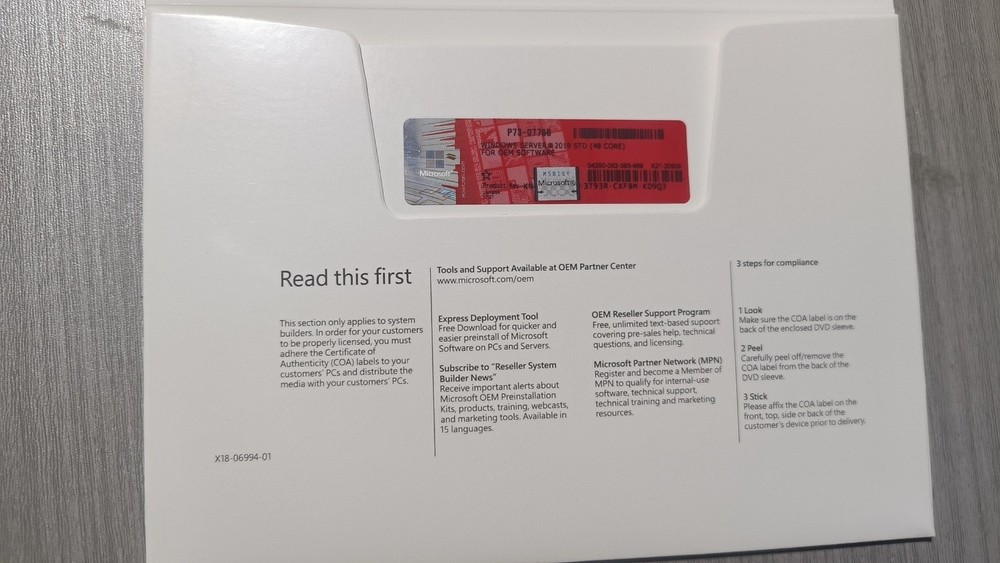 Microsoft Windows Server 2019 x64 Bit STANDARD 48 CORE License Key+DVD