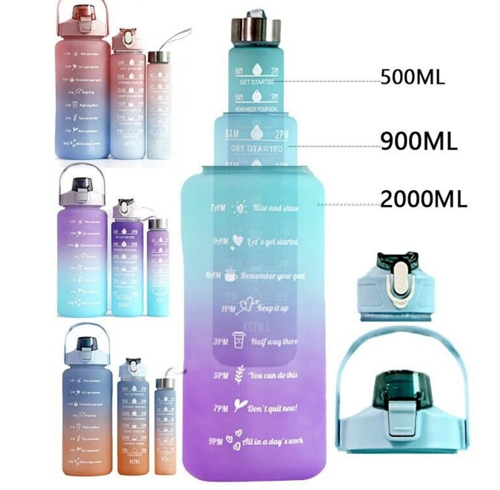 3pc Reusable Water Bottle Set Light Blue