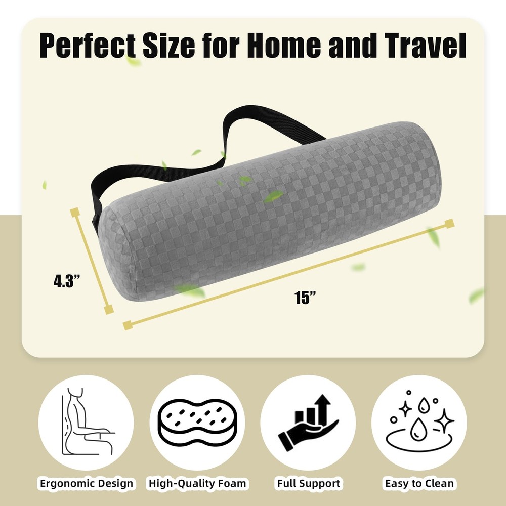Lumbar Roll Pillow for Lower Back, Support Long-15*4.3'', Light Grey