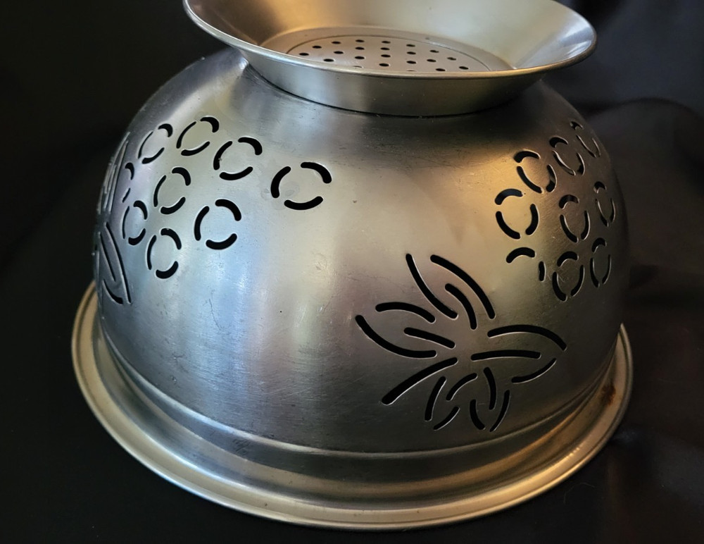 Stainless Colander With Grapevine Pattern 8" Diameter 5" Deep
