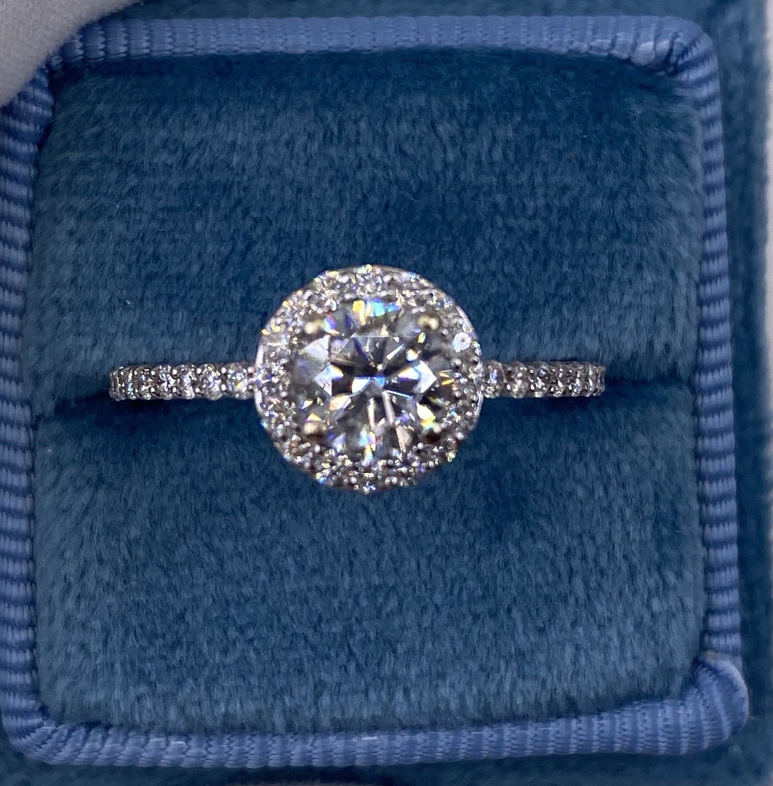 DIAMOND ENGAGEMENT RING ROUND HALO F VS1 1.15 CARAT GROWN LAB CREATED 14K W GOLD