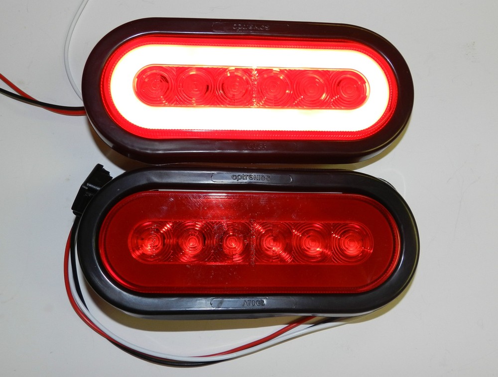 (2) Trailer Truck 22 LED RED 6" Oval Stop Turn Tail Light Optronics Glo-light