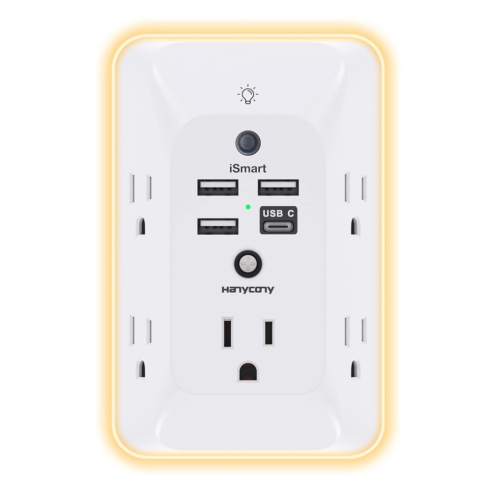 Outlet Extender with Night Light, HANYCONY Multi Plug Outlet, USB Wall Charg