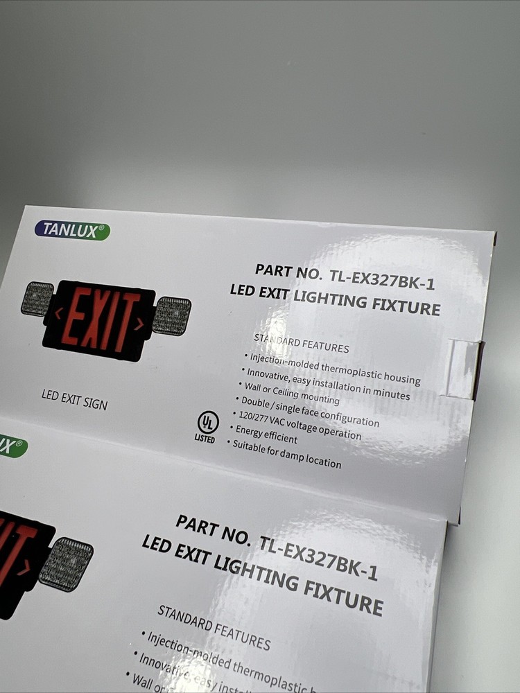 2 PACK TANLUX Black Exit Sign with Emergency Lights, LED Emergency Exit Light