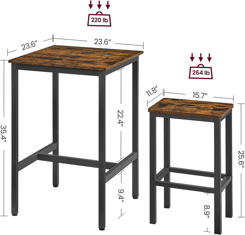 Bar Table & Chairs Set Square Table W/ 2 Stools Dining Pub Set 2 Space Saving