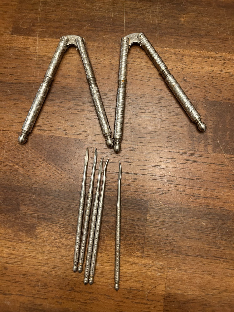 Seven Pieces Nut Cracker Set Metal Silver Toned