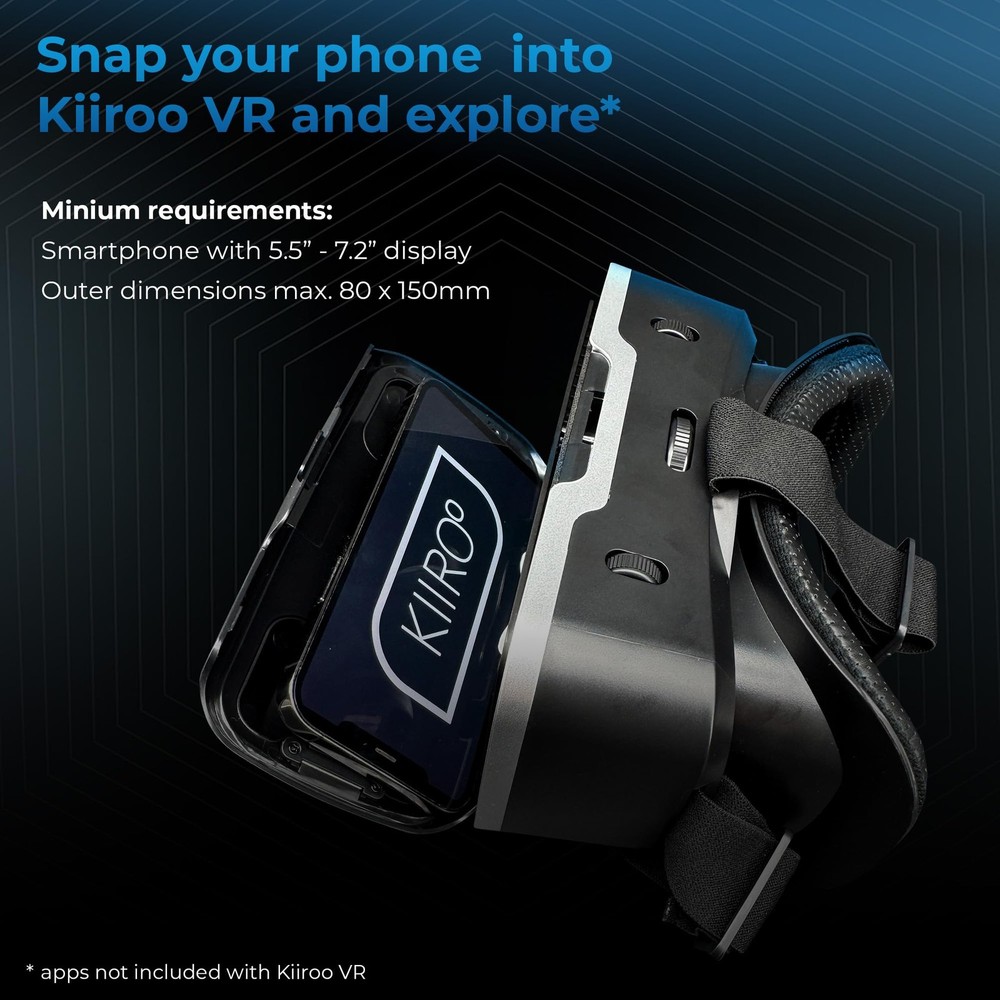 Kiiroo VR Headset for Phone – Mobile Glasses iPhone, Android & Black