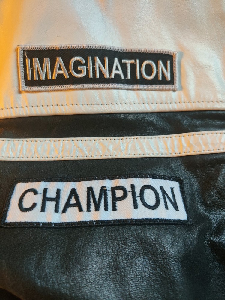 Jacket Mens Medium Leather Black White Biker Motorcycle