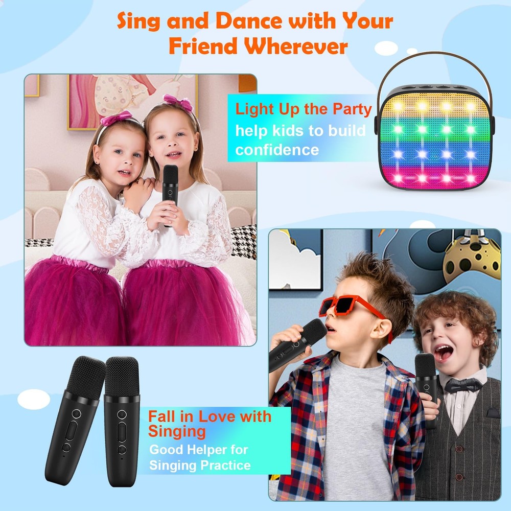 Bluetooth Karaoke Machine for - Mini Karaoke with 2 Wireless Microphone, Voic...