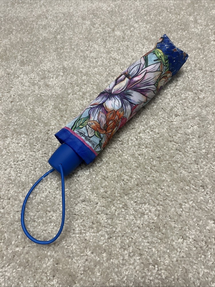 Brighton Enchanted Garden Automatic Umbrella With Blue Handle In EUC
