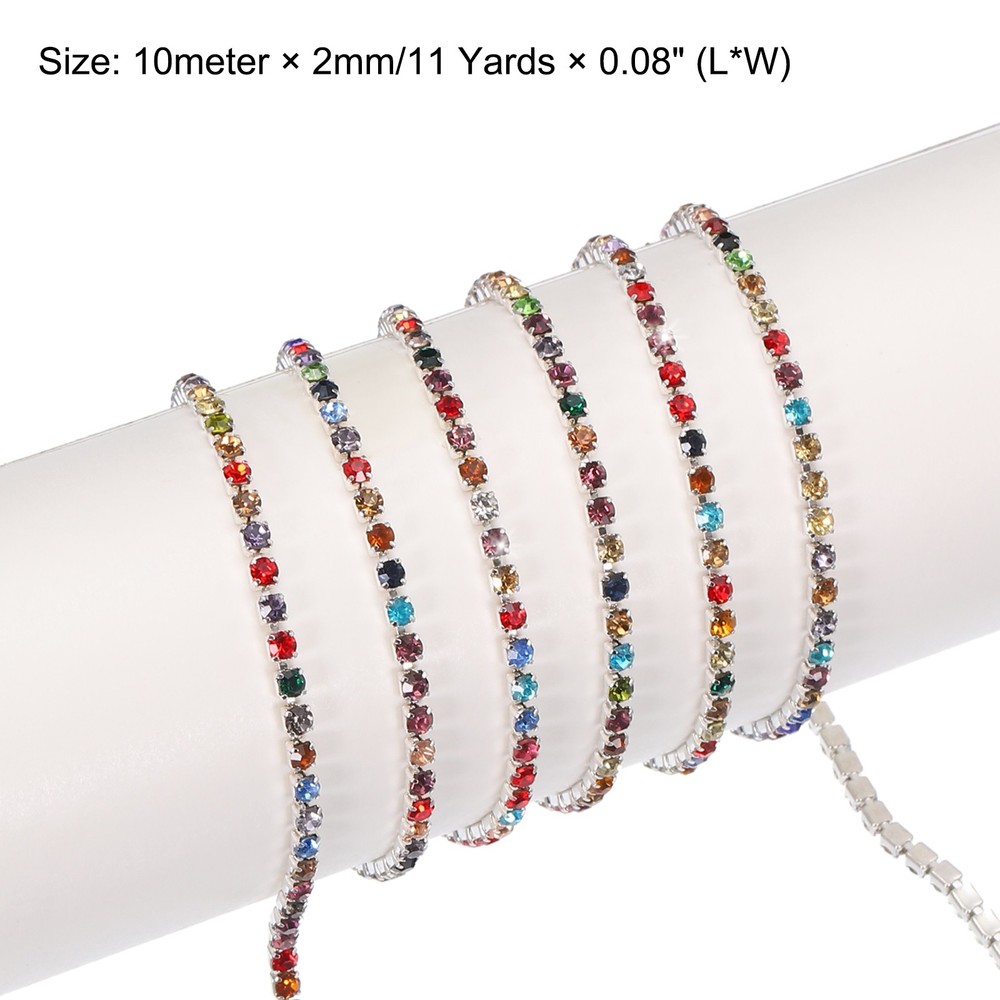 11 Yard 2mm Crystal Rhinestone Diamond Chain Rainbow