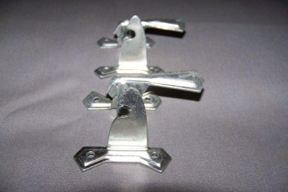 Two, Small, Tin, Cabinet Latches, With Their Offset Keepers - SEE DESCRIPTION