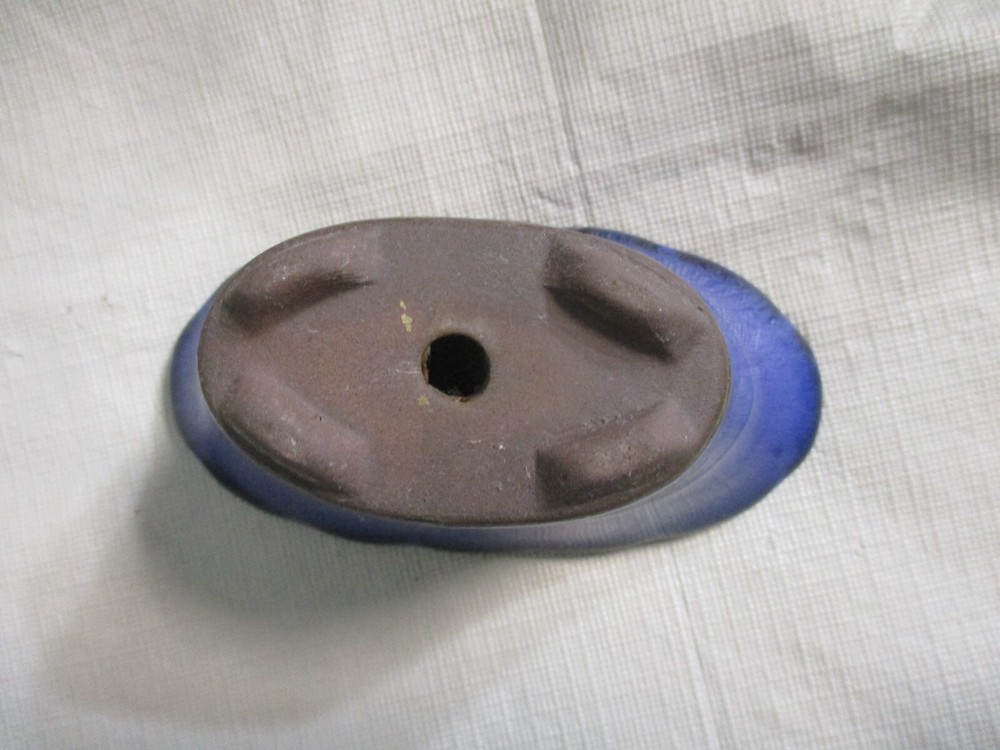 Miniature Oval Blue Pottery Footed Planter - 2.25" tall