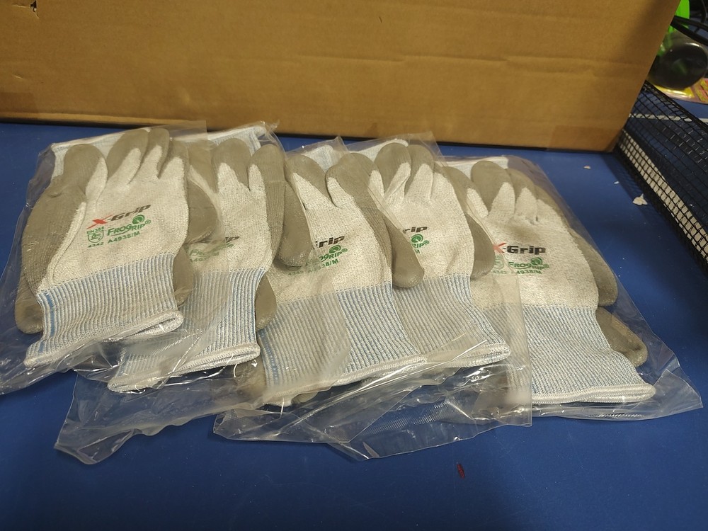 5 Pair, GLOVES, X-GRIP, FROGRIP, A4938, Medium, A2 CUT RESISTANT, POLY COATED