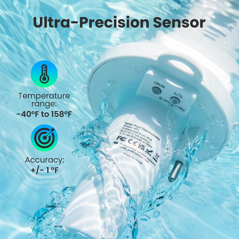Solar Pool Thermometer Floating, Digital Swimming Thermometer, White