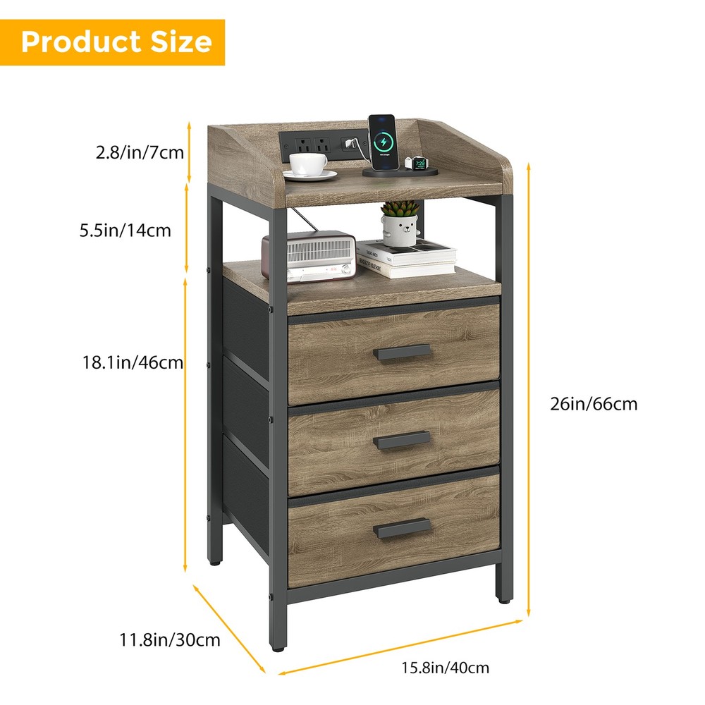 2 Pack Night Stand With Charging Station And Light Bedside End Table ༝