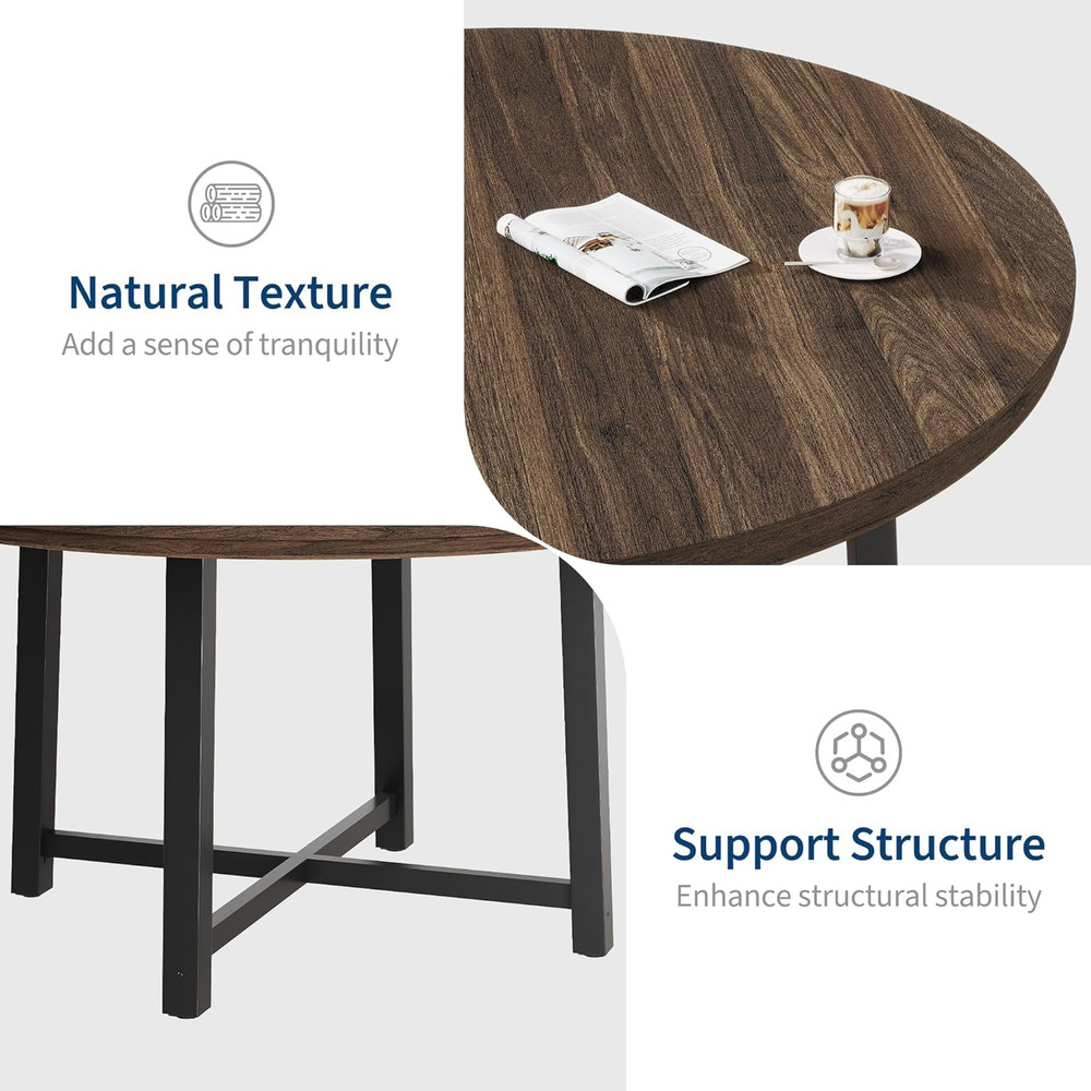 47" round Dining Table for 4, Kitchen Dining Room Table with Sturdy Metal Frame,