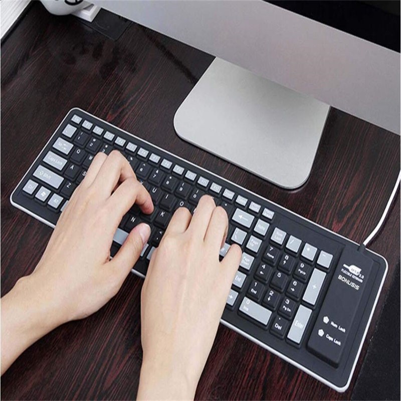 Wired Keyboard Foldable Silicone USB Flexible Waterproof Slim For PC