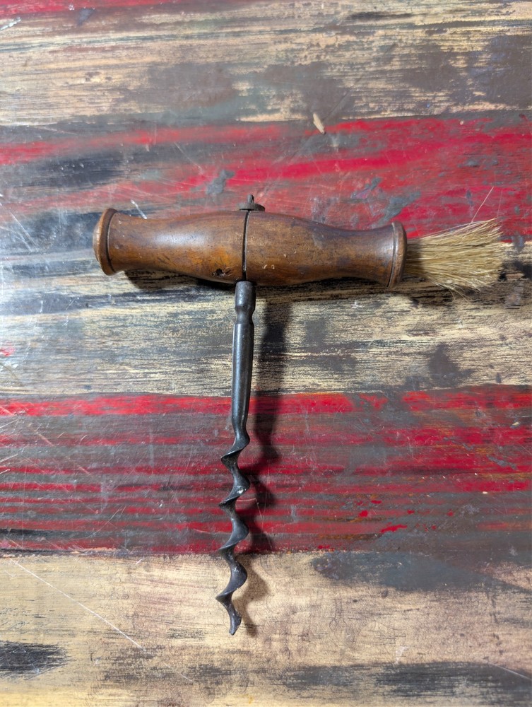 Antique Wooden Corkscrew with Dusting Brush