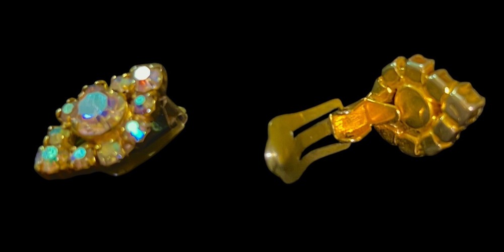 Austrian Branded Aurora Borealis Clip On Earrings