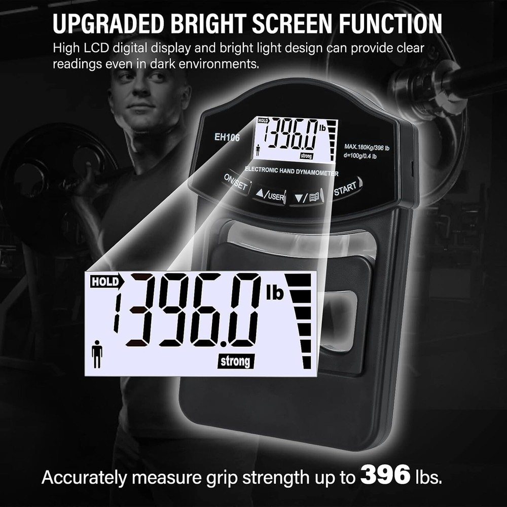 Grip Strength Tester 396Lbs/180Kg Digital Hand Dynamometer Grip Strength Meter