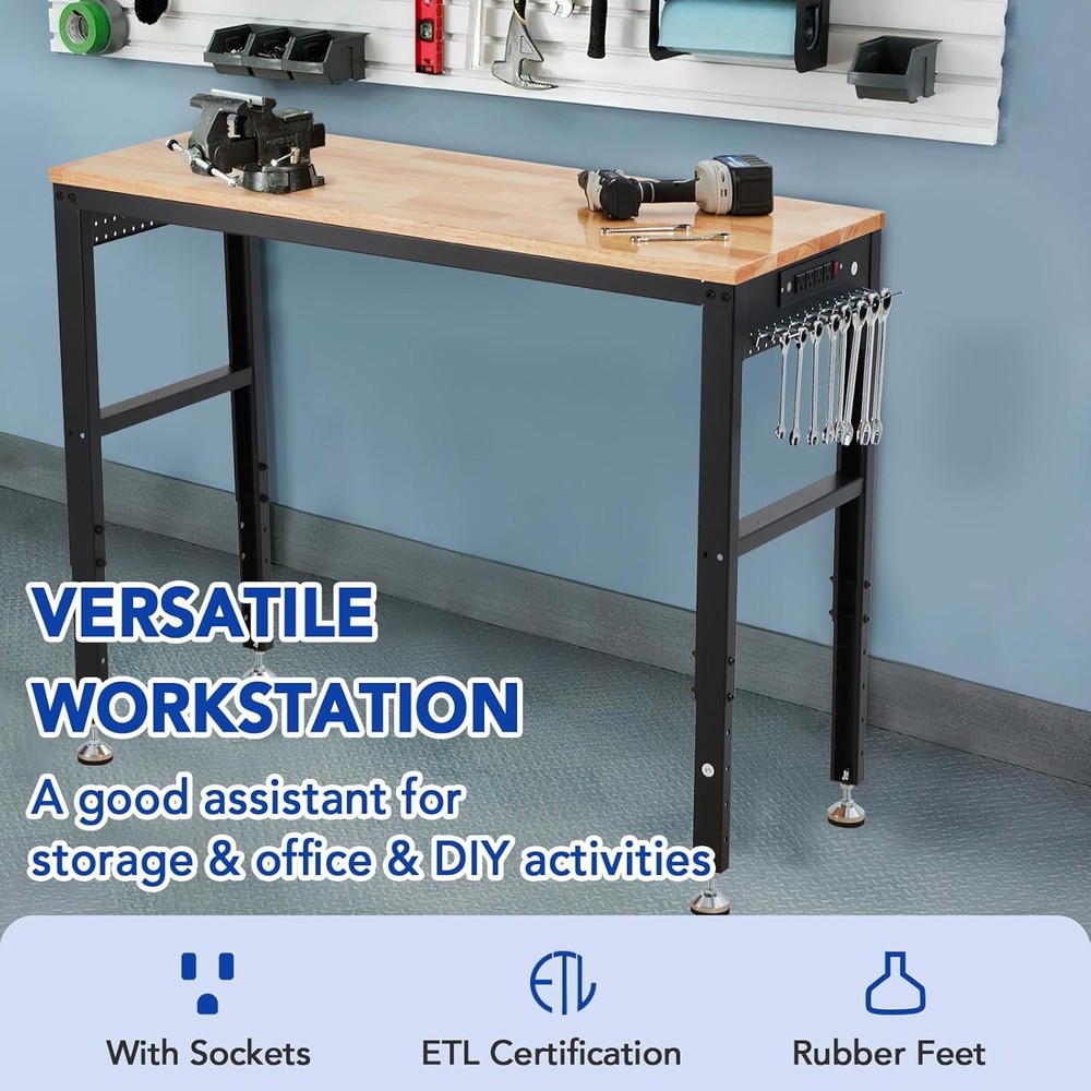 2000 lbs Capacity Adjustable Workbench 60"x20" for Home Office Workshop