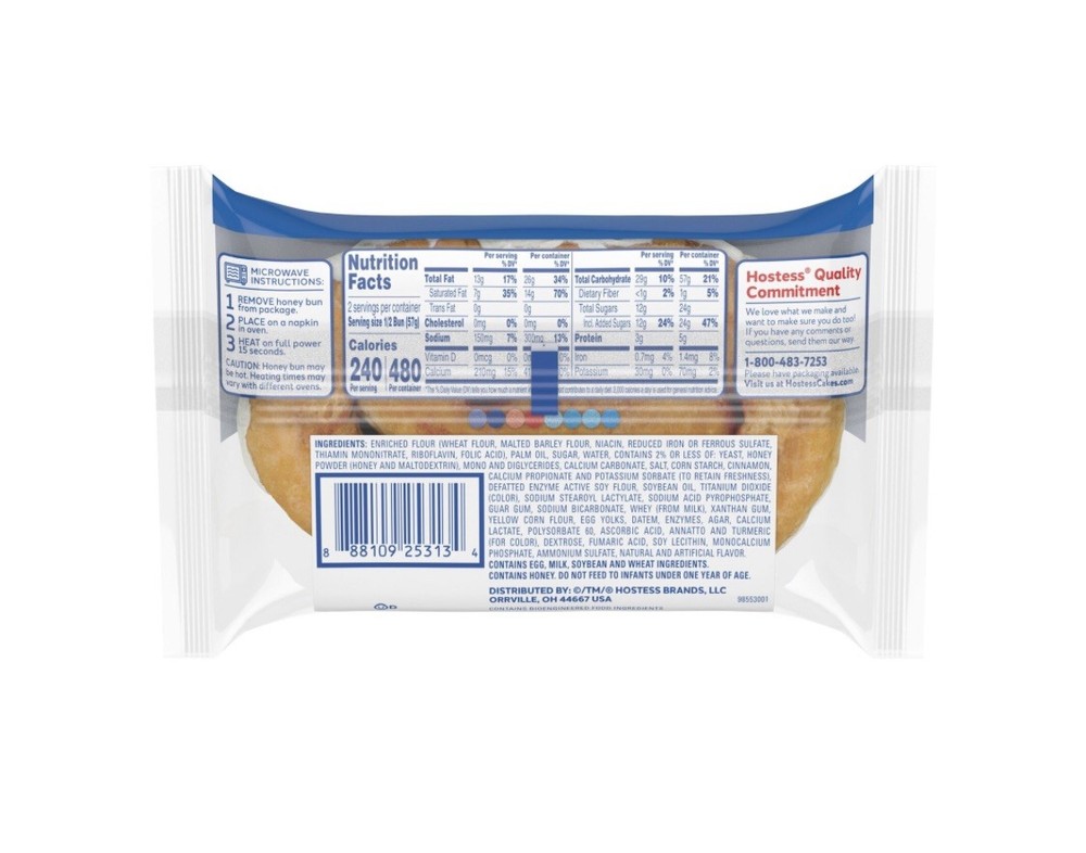 Hostess Jumbo Iced Honey Bun, 2 Pack, 4oz