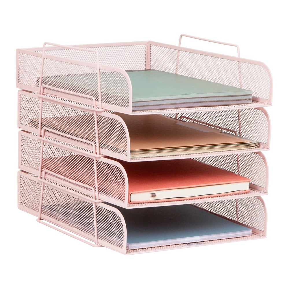 Stackable Paper Tray, Desktop Organizer, File Storage, Office, Metal Mesh, 10...